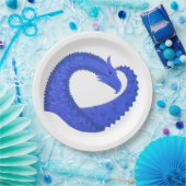 Blauwe hartdraak op wit papieren bordje (Feest)