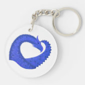 Blauwe hartdraak op wit sleutelhanger (Achterkant)