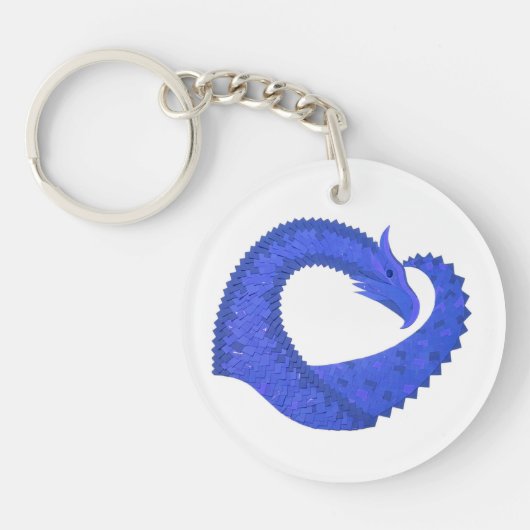 Blauwe hartdraak op wit sleutelhanger (Voorkant)