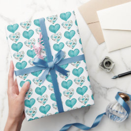 Blauwe harten Boho  Pattern Cadeaupapier