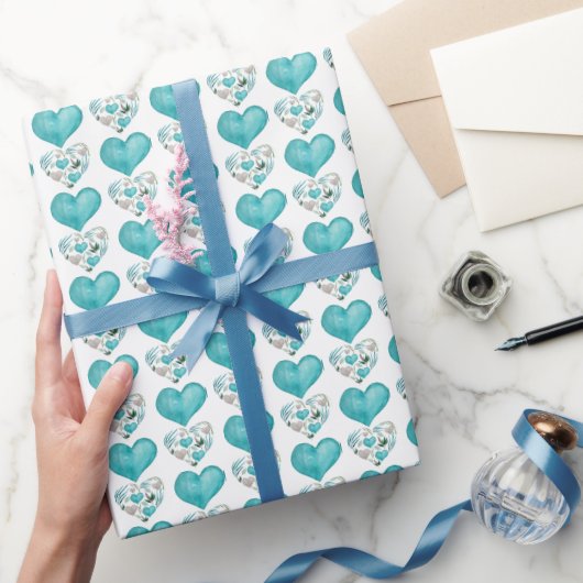 Blauwe harten Boho  Pattern Cadeaupapier (Geschenken)