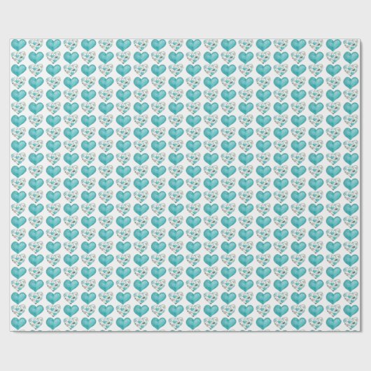 Blauwe harten Boho  Pattern Cadeaupapier (Vlak)