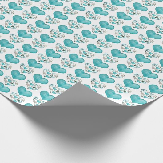 Blauwe harten Boho  Pattern Cadeaupapier (Hoek)