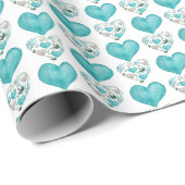 Blauwe harten Boho  Pattern Cadeaupapier (Rol Hoek)