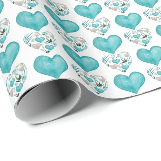 Blauwe harten Boho  Pattern Cadeaupapier (Rol Hoek)