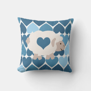 Blauwe harten en cute lam kussen