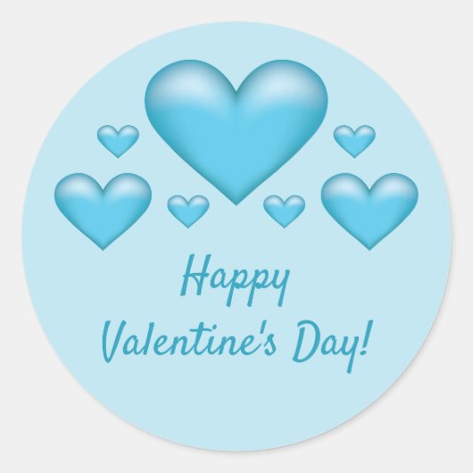 Blauwe harten en Happy Valentijnsdag tekst Ronde Sticker (Voorkant)