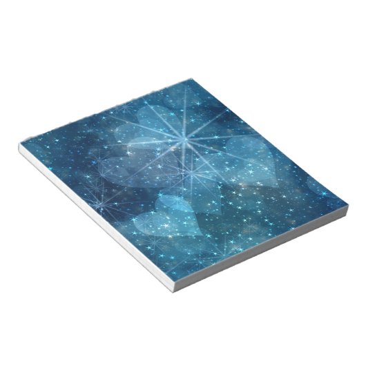 Blauwe harten en sterren notitieblok (Schuin)