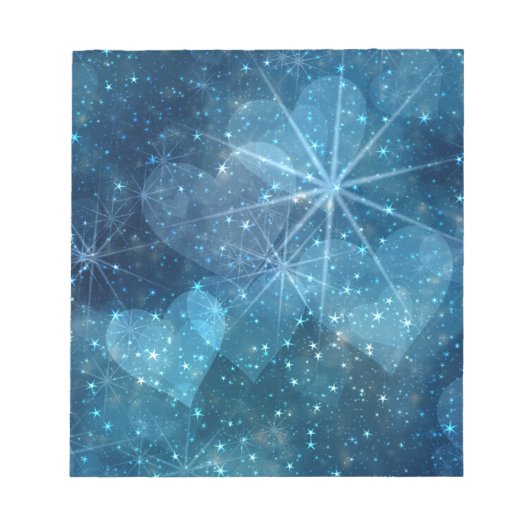 Blauwe harten en sterren notitieblok (Voorkant)