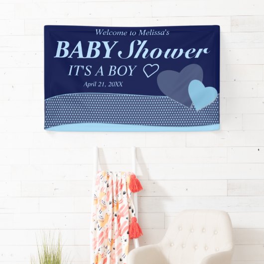 Blauwe harten | Het is een jongen | Modern Baby sh Spandoek (Insitu)