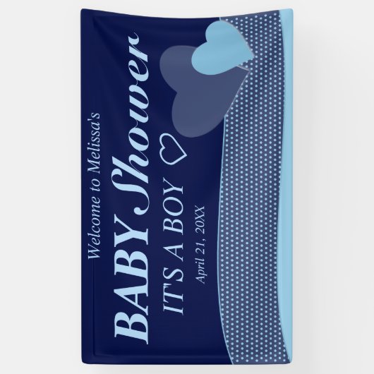 Blauwe harten | Het is een jongen | Modern Baby sh Spandoek (Verticaal)