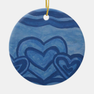 Blauwe harten keramisch ornament