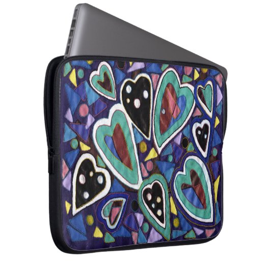 Blauwe harten laptop sleeve (Voorkant Rechts)