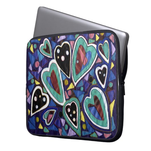 Blauwe harten laptop sleeve (Voorkant Links)