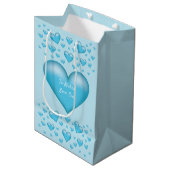 Blauwe harten met aangepaste tekst medium cadeauzakje (Voorkant Gekanteld)