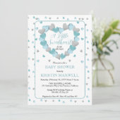 Blauwe harten met een klein liefje Baby shower Kaart (Staand voorkant)