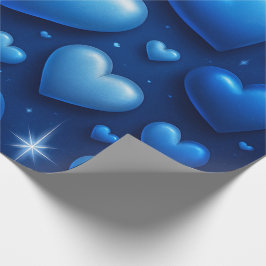 Blauwe harten met sterren patroon cadeaupapier