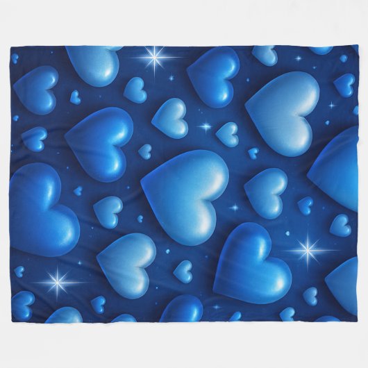 Blauwe harten met sterren patroon fleece deken (Voorkant (Horizontaal))