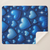 Blauwe harten met sterren patroon sherpa deken (Voorkant (horizontaal))