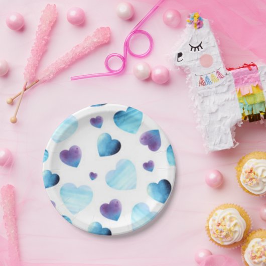 Blauwe Harten Papieren Bordje (Feest)