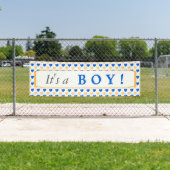 Blauwe harten patroon Het is een jongen Spandoek (Insitu)