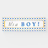 Blauwe harten patroon Het is een jongen Spandoek (Horizontaal)