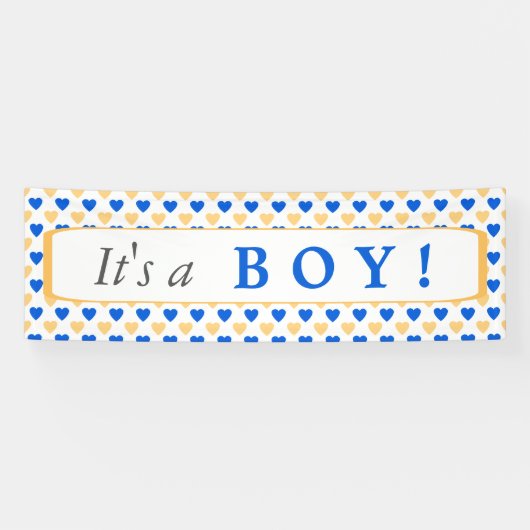 Blauwe harten patroon Het is een jongen Spandoek (Horizontaal)