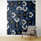 Blauwe harten patroon Ontwerp Wandkleed (In situ)