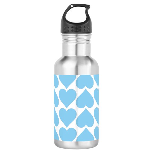 Blauwe Harten Patroon, Romantisch, Liefde Waterfles (Voorkant)