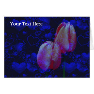 Blauwe harten Roze Tulps Floral Fotokaart