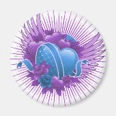 Blauwe harten Rozen en vleugels Magneet (Voorkant)