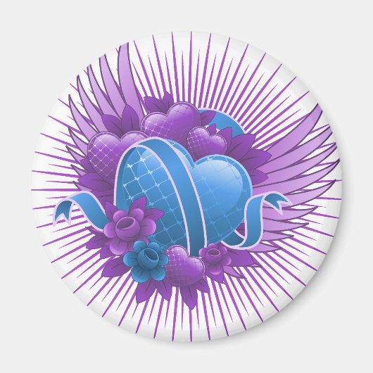 Blauwe harten Rozen en vleugels Magneet (Voorkant)