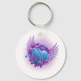 Blauwe harten Rozen en vleugels Sleutelhanger