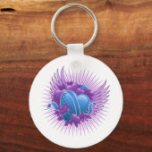 Blauwe harten Rozen en vleugels Sleutelhanger (Voorkant)