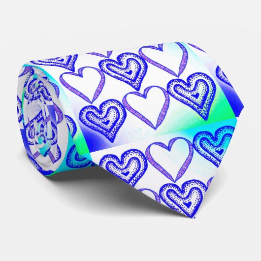 Blauwe harten stropdas (Opgerold)