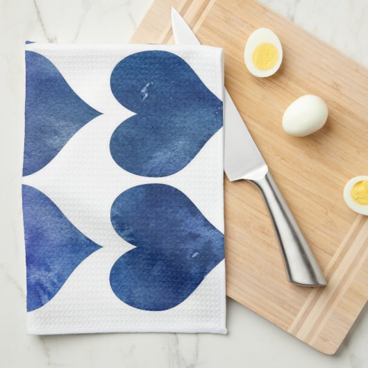 Blauwe harten theedoek (Quarter Fold)