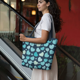 Blauwe harten tote bag