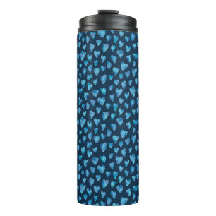 Blauwe harten watercolor patroon thermosbeker