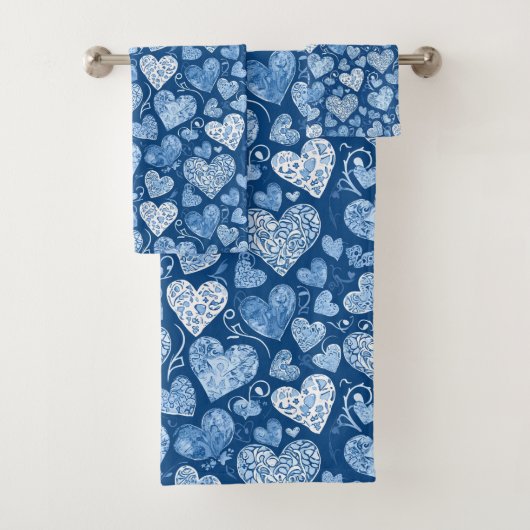 Blauwe Harten Waterverf Handgetekend  Bad Handdoek (Insitu)