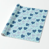 Blauwe hartenwrappers cadeaupapier (Uitgerold)