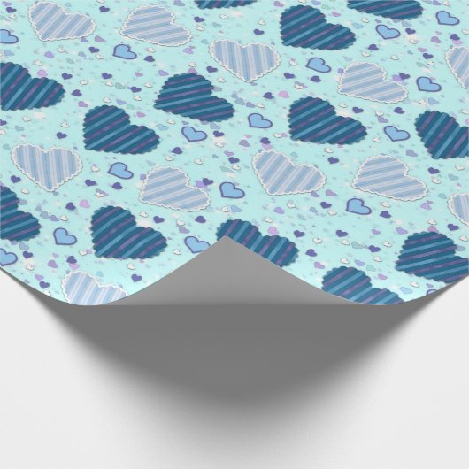 Blauwe hartenwrappers cadeaupapier (Hoek)