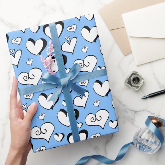 Blauwe Hartjes Inpakpapier (Geschenken)