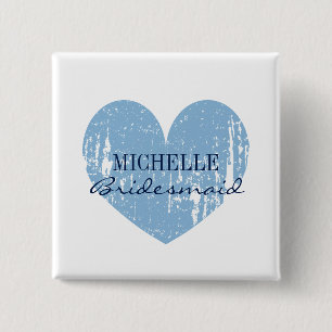 blauwe hartobridesmaïdknoppen Vierkant Vierkante Button 5,1 Cm