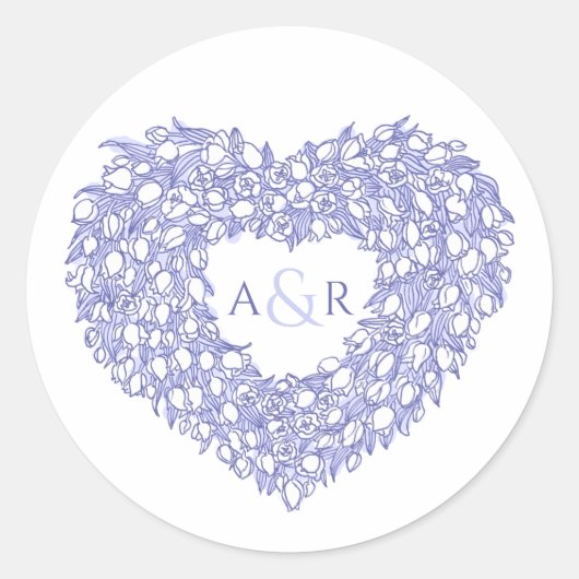 blauwe harttenpels monogram ronde sticker (Voorkant)