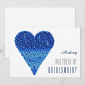 Blauwe hartvorm Wordt u mijn bruidsmeisje? Kaart (Voorkant / Achterkant)