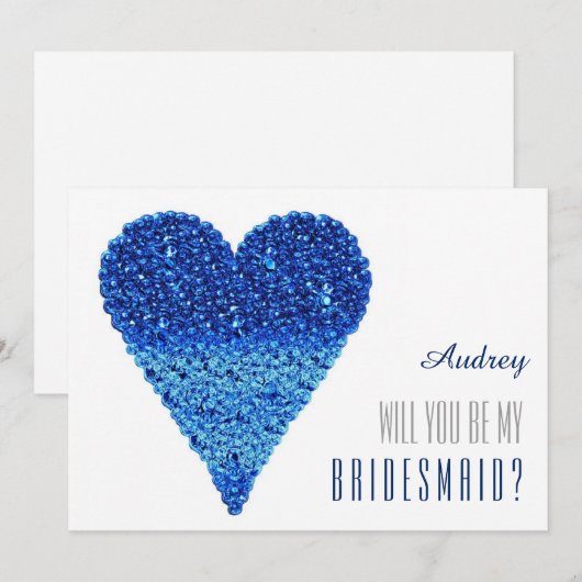 Blauwe hartvorm Wordt u mijn bruidsmeisje? Kaart (Voorkant / Achterkant)