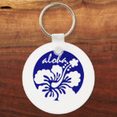 Blauwe Hawaii-bloem Sleutelhanger (Voorkant)