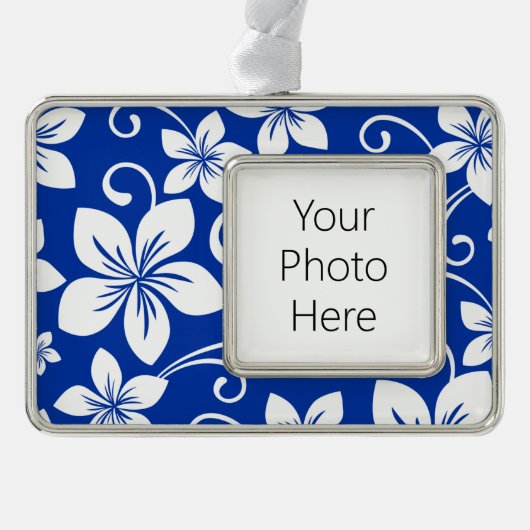 BLAUWE HAWAII (ROYAL BLUE) VERZILVERD OMLIJST ORNAMENT (Voorkant)