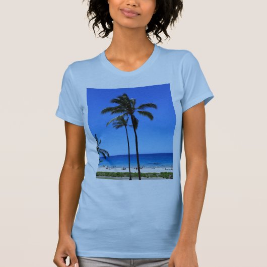 Blauwe Hawaiiaanse hemel en palmboom T-shirt (Voorkant)