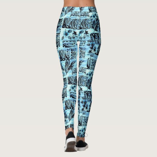 Blauwe Hawaiiaanse print Aloha Spirit Leggings (Achterkant)